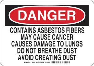 Brady® chemical, biohazard, and hazardous material signs: contains  asbestos fibers