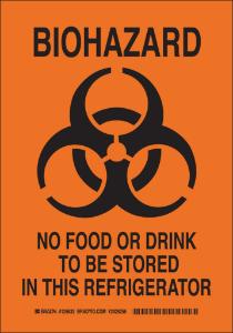 Biohazard no food or drink to be stored in this refrigerator sign