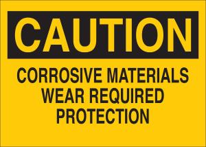 Brady® chemical, biohazard, and hazardous material signs: corrosive materials wear required protection