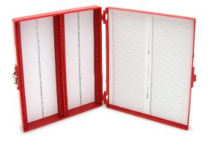 Microscope slide box 100-place foam red