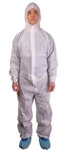 Disposable cleanroom coveralls with hood, SMMS, front