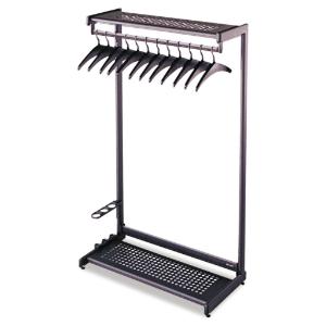 Quartet single-side, garment rack w/two shelves, eight hangers, steel, black