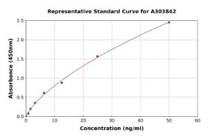 Representative standard curve for Rabbit D-Dimer ELISA kit (A303842)