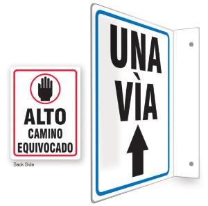 Projection sign 90D one way, spanish