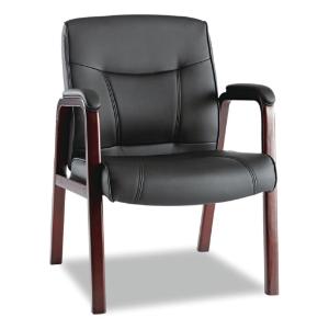 Alera® Madaris Series Leather Guest Chair with Wood Trim Legs