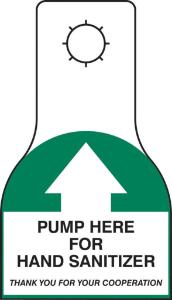 Pump here for hand sanitizer tag