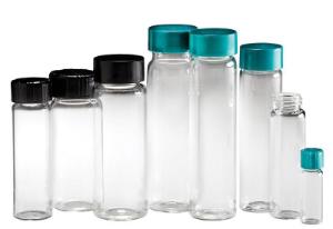 Sample vials, clear borosilicate glass, screw-thread