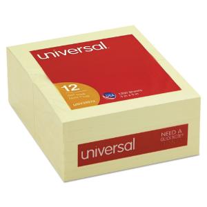 Universal® Standard Self-Stick Yellow Color Note Pads, Essendant