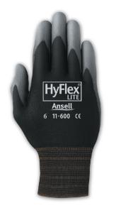 HyFlex 11-600B Black Nylon Gloves with Gray Coated Palm Ansell