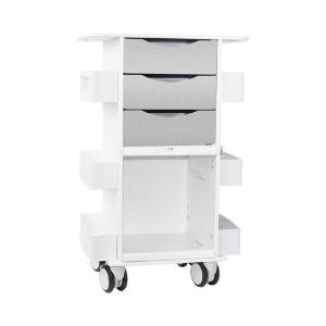 Core DX cart with metallic silver drawers and sliding door