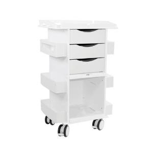 Core DX cart with white drawers, sliding door, and railtop
