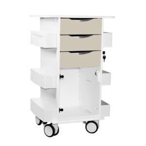 Core DX cart with almond beige drawers and hinged door