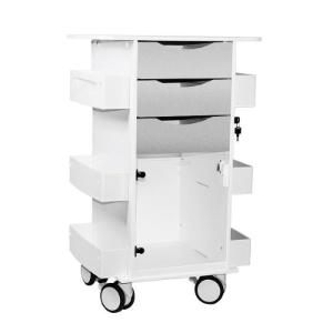 Core DX cart with metallic silver drawers and hinged door