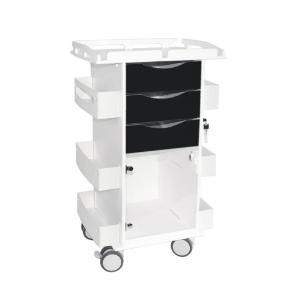 Core DX cart with black drawers, hinged door, and railtop