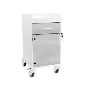 Bedside cart with silver metallic drawer