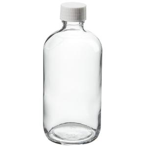 Boston round narrow-mouth clear glass bottles with closure