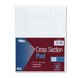 Tops section pad, 4 squares, quadrille rule, letter, white, 50 sheets/pad