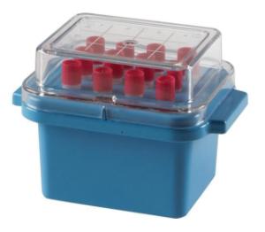 Mini benchtop cooler, 12 wells, blue, clear lid