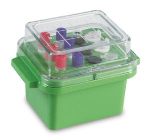 Mini benchtop cooler, 12 wells, green, clear lid