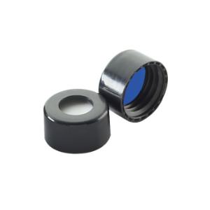 ABC screw cap, with Blue PTFE/white silicone liners, Black PP