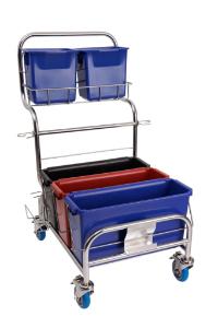 Three 15 L polypropylene buckets, with utility handle, two 6L buckets, and two debris screens