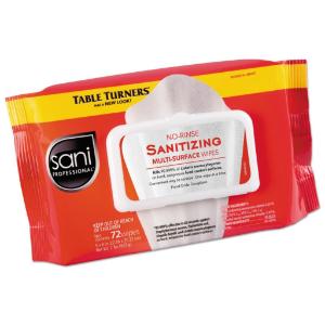 No-Rinse Sanitizing  Multi-Surface Wipes, 9"×8", White, 72 Wipes/PK, 12/Carton