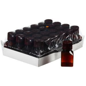 Square amber PETG media bottles with closure non sterile, shrink-wrapped trays