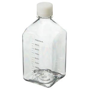 Square PETG media bottles with closure sterile, shrink-wrapped trays