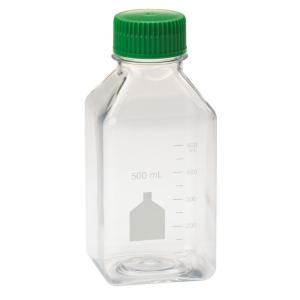 500 ml media bottle, square, pet, individually wrapped, sterile