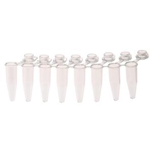 Pcr 8-strip tubes, 0.2 ml, separable, attached dome caps, clear