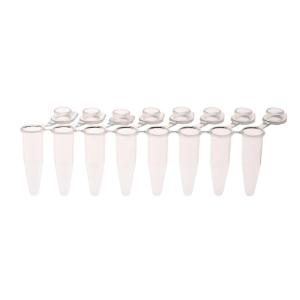 Pcr 8-strip tubes, 0.2 ml, separable, attached flat caps, clear
