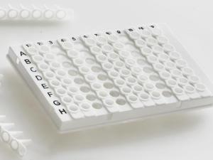 PCR plate frames for removable 8-well tube strips, 96-well, fully skirted, roche style