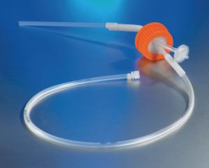 Side arm aseptic transfer cap with male luer lock