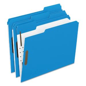 Colored folders with embossed fasteners