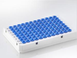 Cap mat for PCR plates, on plate, backing peeled