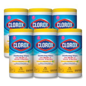 Disinfecting Wipes, 7×7 3/4, Crisp Lemon, 75/Canister, 6 Canisters/Carton