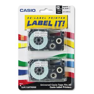 Ccasio tape cassettes for KL label makers, 12 mm×26', black on white
