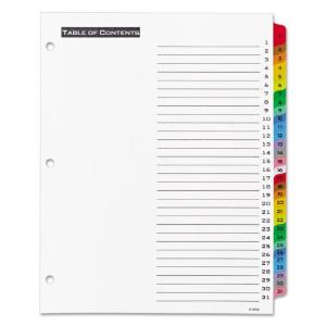 Avery office essentials table n tabs dividers, 31 multicolor tabs, 1-31, letter, set