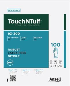 TouchNTuff® 93-300 Nitrile Gloves with Long Cuff, Powder-Free, Ansell