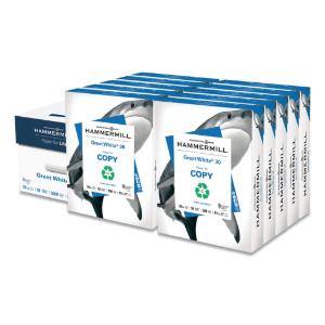 Hammermill great white recycled copy paper, 92 brightness, letter, 5000 sheets