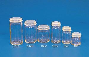 Glass sample bottles, with plastic snap cap