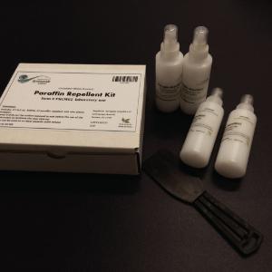 Each kit contains four 4oz bottles of paraffin repellent and one plastic scraper