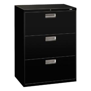 Three-drawer lateral file, black