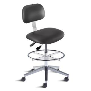 Biofit Bridgeport series ISO 5 cleanroom chair, high seat height range with adjustable footring, aluminum base and casters