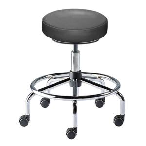 Biofit Rexford series ergonomic stool, low seat height range with steel base, affixed footring, casters and chrome metal finish