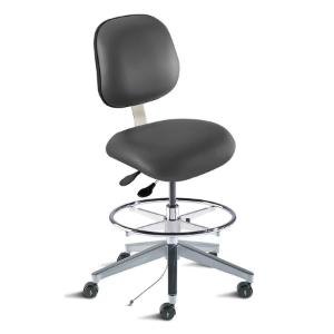 Biofit Elite series ISO 6 cleanroom static control chair, medium seat height range with adjustable footring, wide aluminum base and casters; Black Upholstery