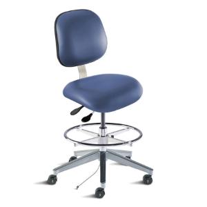 Biofit Elite series ISO 6 cleanroom static control chair, medium seat height range with adjustable footring, wide aluminum base and casters; Blue Upholstery