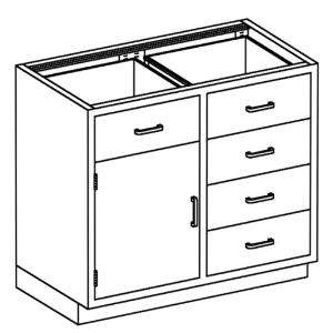Base cabinet with half size adjustable shelf and drawers