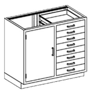 Base cabinet with half size adjustable shelf and drawers