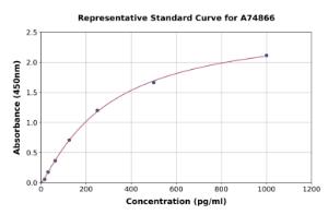 Representative standard curve for Rabbit IL-6 ELISA kit (A74866)